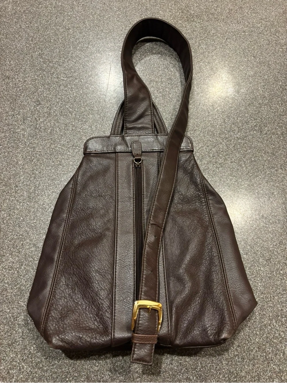 Aurielle Dark Brown Leather Crossbody Backpack with Gold Accent